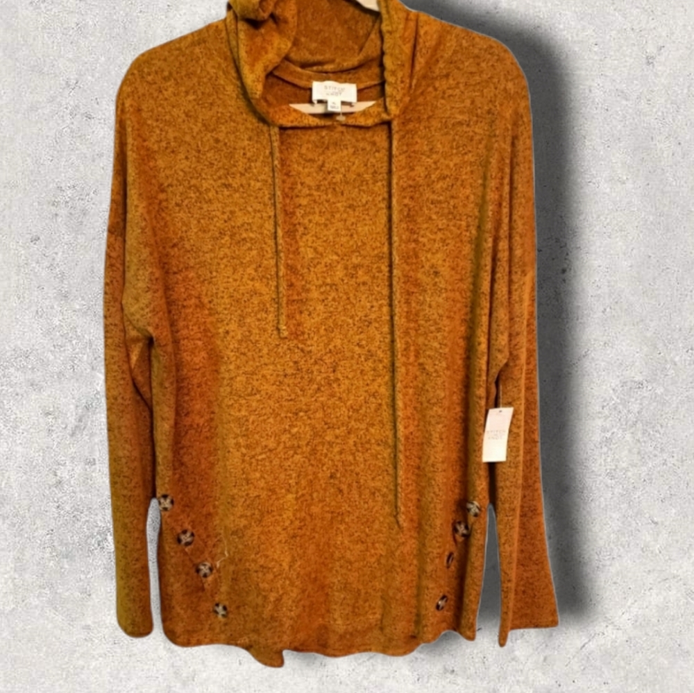 Stitch & Knot Musturd Color Long Sleeve Hooded Top,Lightweight,  Woman's Size XL